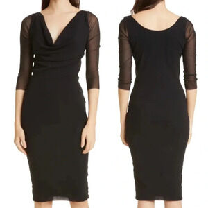 Fuzzi by Jean Paul Gaultier Mesh Cowl Neck V-neck Dress In Nero Black Size M NWT